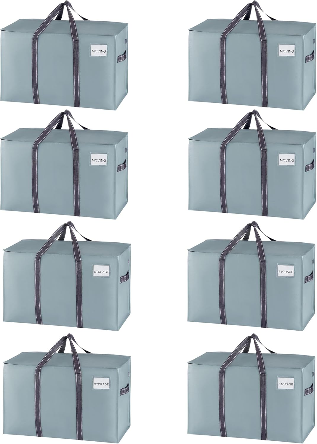 VENO 8 Pack Moving Bags, Heavy Duty, Moving Boxes Alternative, Packing Storage Supplies for Dorm Room Essentials with Zipper for Clothes, Extra Large Totes for Packaging (Light Blue Matte, 8 Pack)
