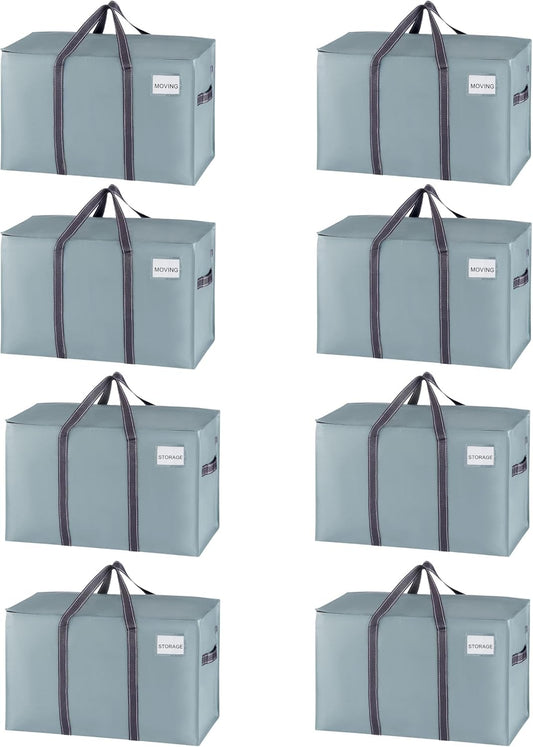 VENO 8 Pack Moving Bags, Heavy Duty, Moving Boxes Alternative, Packing Storage Supplies for Dorm Room Essentials with Zipper for Clothes, Extra Large Totes for Packaging (Light Blue Matte, 8 Pack)