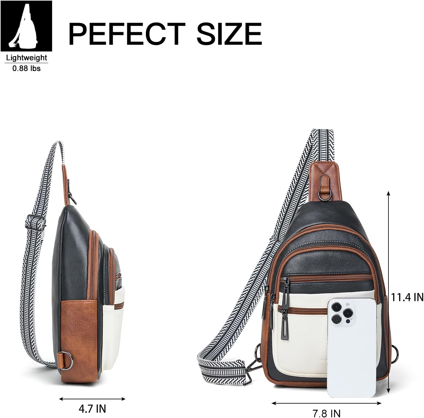 Sling Bag for Women Crossbody Bag Fanny Pack Cross Body Sling Purse Vegan Leather Trendy Travel Purse Black/White/Brown