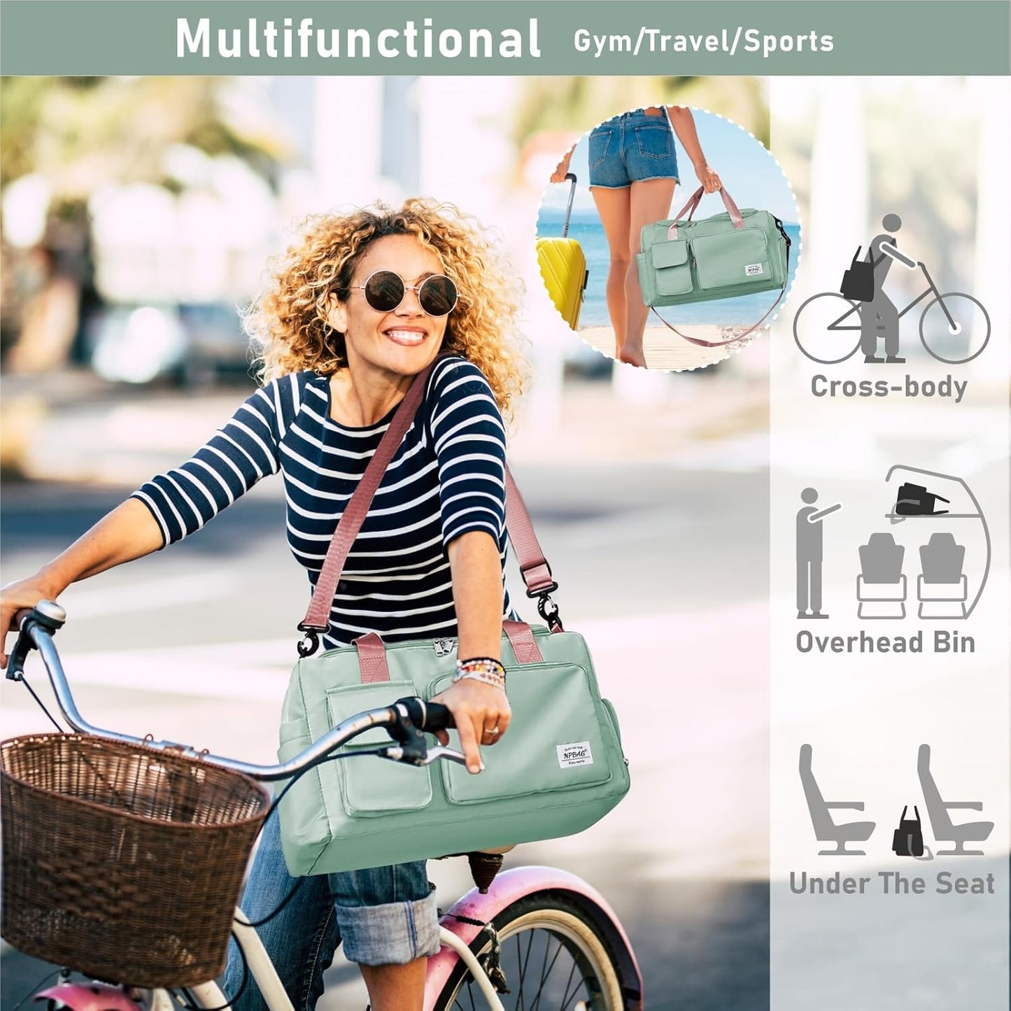 NPBAG Women Travel Duffel, Multi Functional Large Expandable Weekender Carry-on Tote, Gym Workout Overnight Bag, Mommy Hospital Bag for Labor and Delivery