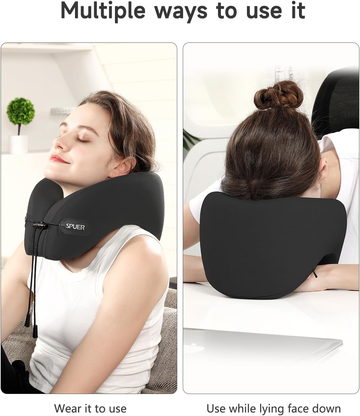 Travel Pillow – Neck Pillow Airplane, Travel Pillows for Airplanes, Airplane Travel Accessories with Eye Mask, Earplugs, Ergonomic Memory Foam Neck Pillow for Sleeping, Flights, Cars, Office (Black)