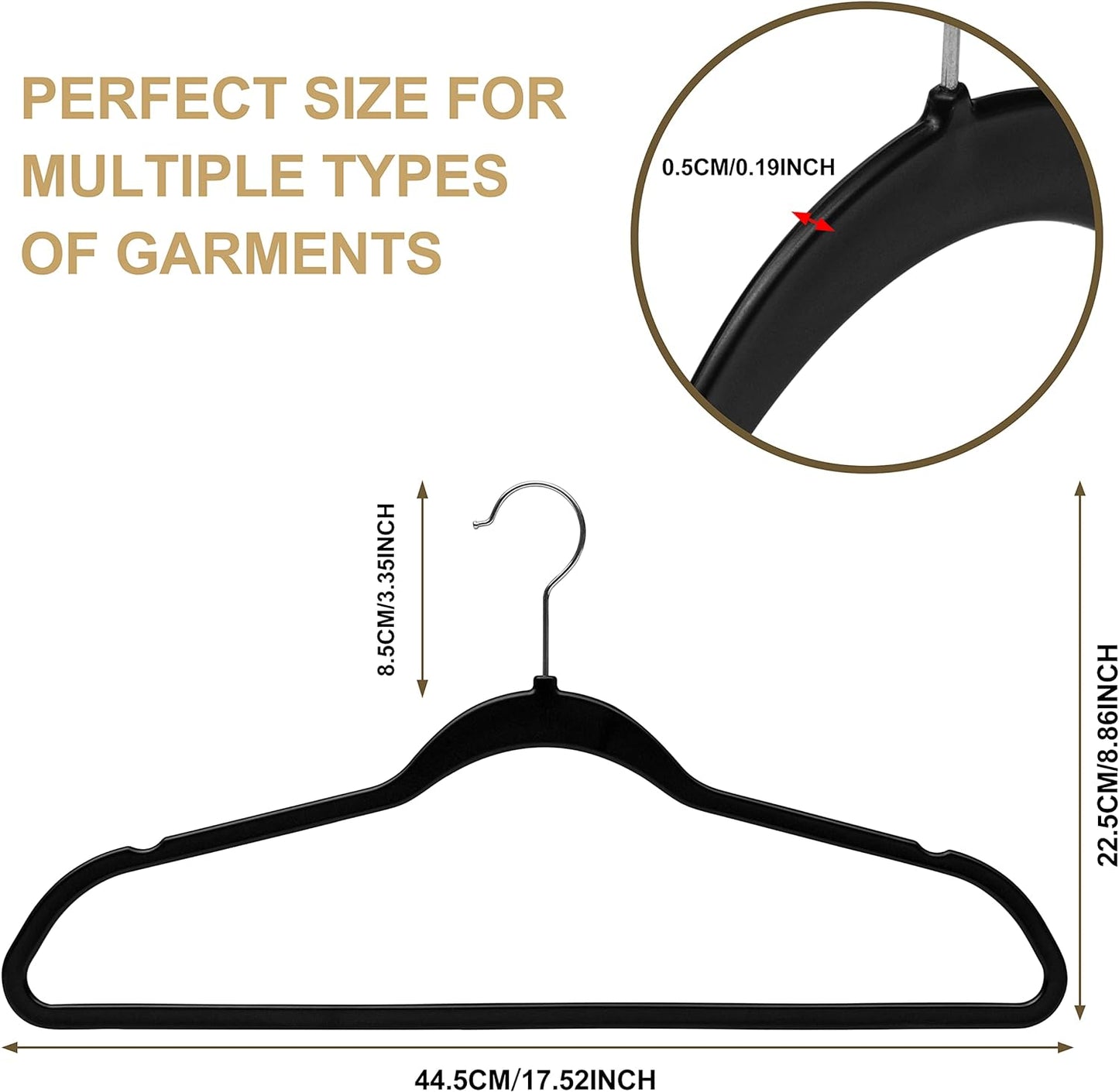 Quality Hangers 160 Pack Slim Plastic Hangers for Clothes - Heavy Duty Non-Velvet Hangers with 360° Swivel Chrome Hook & Non Slip Notches - Ideal for Dresses Coats Shirts Jackets & More - Black