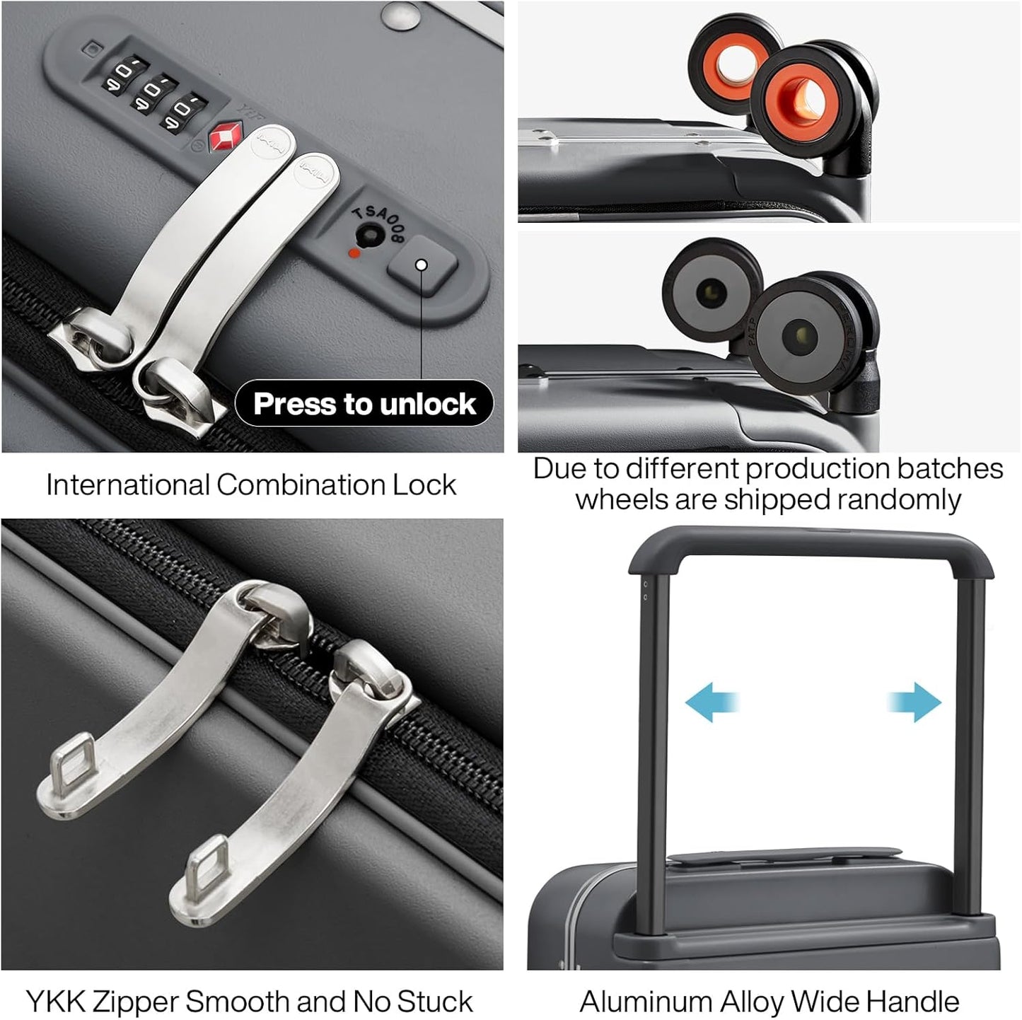 mixi Carry On Luggage Wide Handle Luxury Design Rolling Travel Suitcase PC Hardside with Aluminum Frame Hollow Spinner Wheels, with Cover, 20 inch, Rock Grey