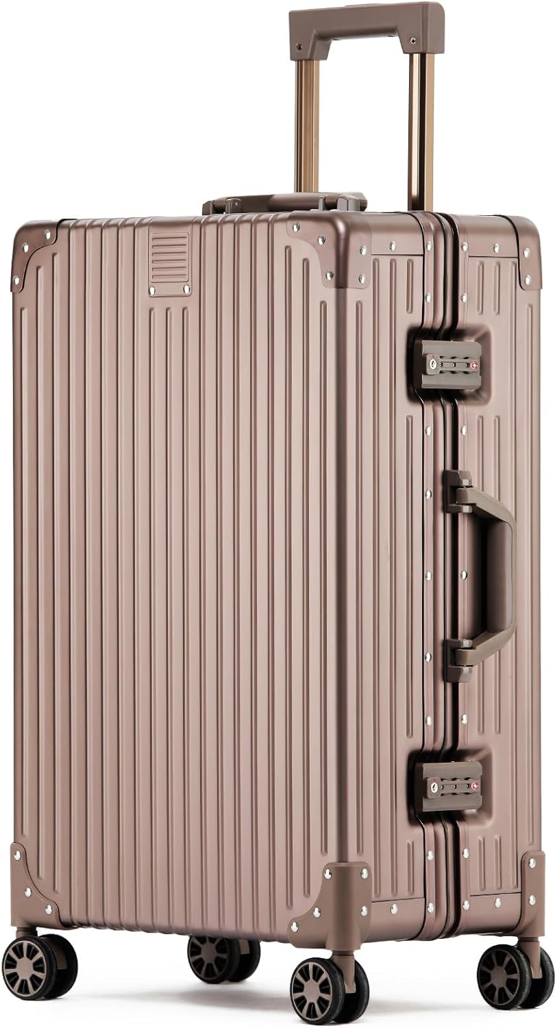 Metal All Aluminum Carry-on Luggage TSA Customs Lock Zipperless Silent Rotary Wheel Business Suitcase Aluminum Frame Set (titanium gold, 20 '')