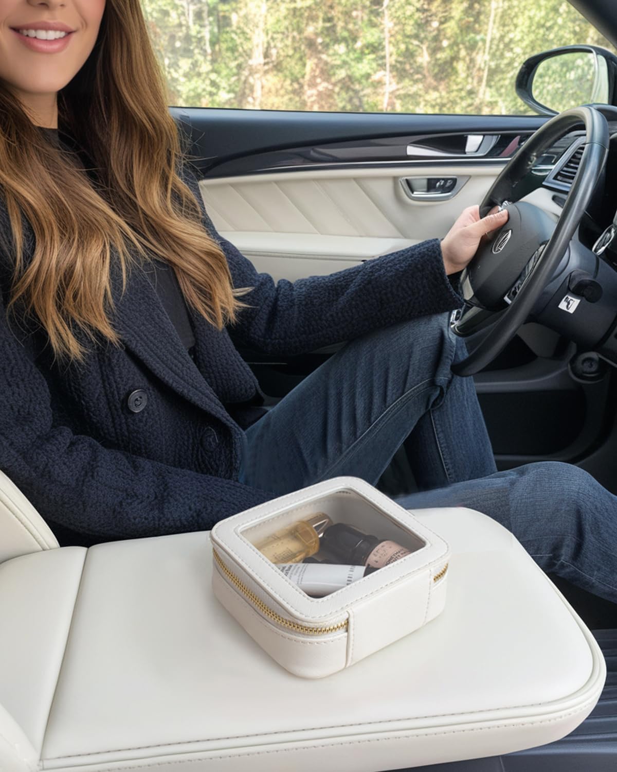 Travel Clear Makeup Bag Set, TSA Approved Cosmetic Bag Case with Zipper Portable Makeup Pouch Toiletry Bag Women Traveling Cosmetic Organizer Storage Bag Car Organizer Car Essentials for Women