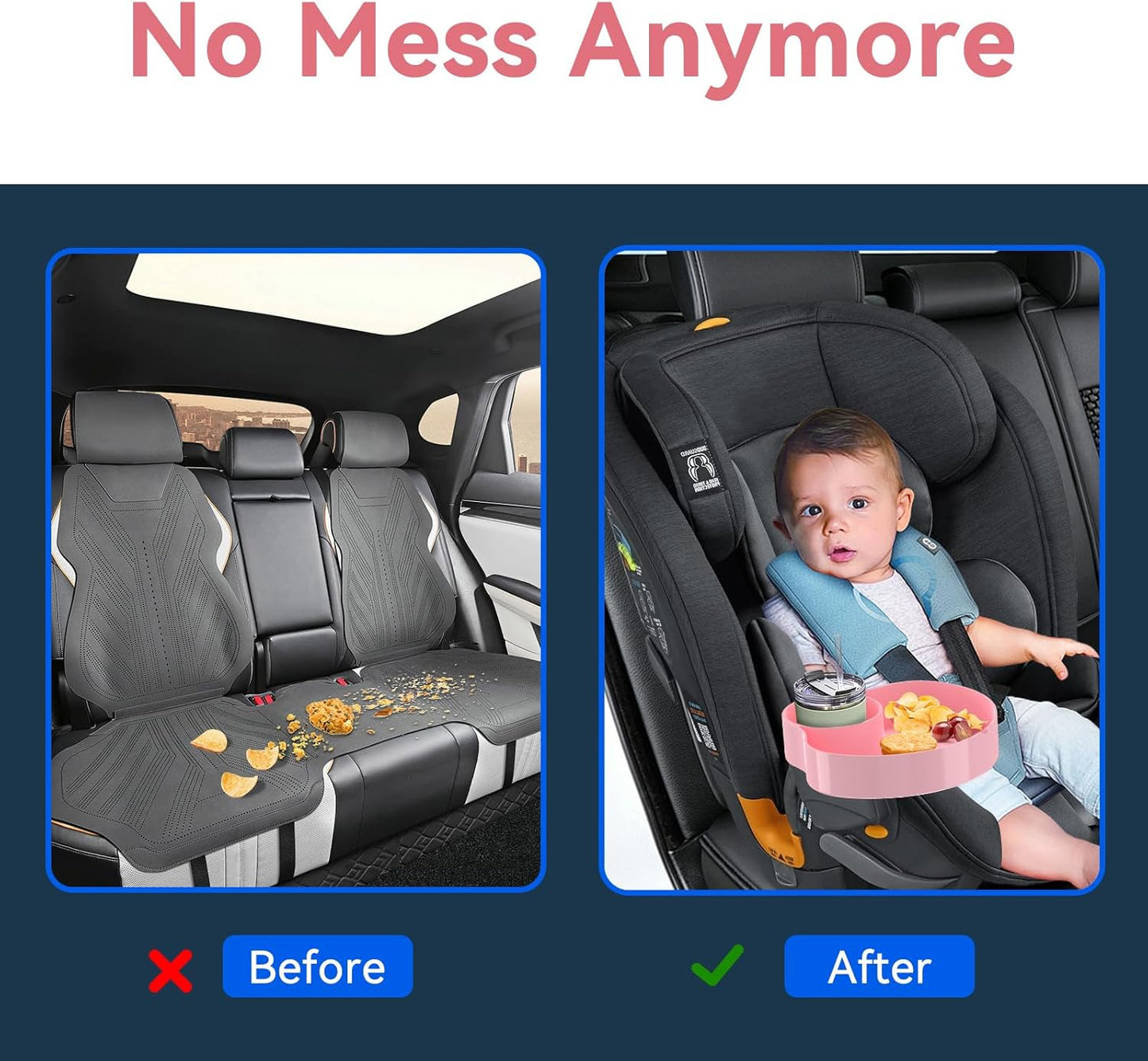 [2 Packs] Kids Car Seat Tray, Travel Tray with Cup Holder for Toddler Baby, Kids Car Seat Food Snack Organizer for Road Trip, Stroller snack Organizer Travel Must Haves (Pink, 2 PCS)