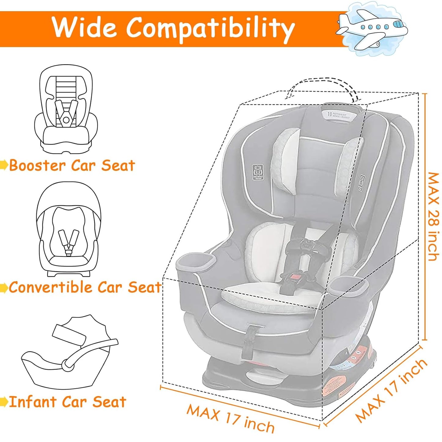 YOREPEK Car Seat Travel Bag, Padded Car Seats Backpack for Air Travel, Heavy Duty Gate Check Carseat Travel Bag for Airplane, Airport Gate Check Bag (Orange)