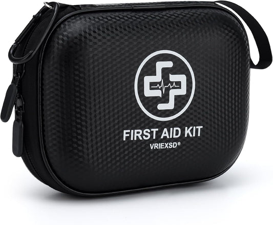 Mini First Aid Kit - 150 Piece Small Waterproof Hard Shell Medical Kit for Home, Car, Travel, Camping, Truck, Hiking, Sports, Office, Vehicle & Outdoor Emergencies (Black)