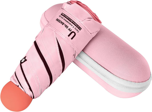 BAODINI Travel Mini Umbrella for Purse With Case Small Compact UV Sun Protection Sun Lightweight Tiny Pocket Umbrella for Women Kids and Men