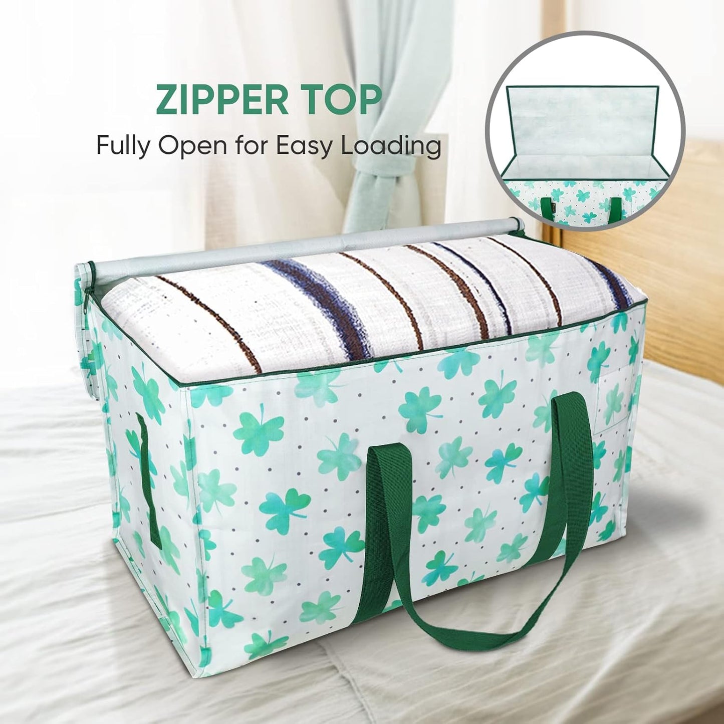 BALEINE 4-Pack Oversized Moving Bags with Reinforced Handles, Heavy-Duty Storage Tote for Clothes, Moving Supplies (Clover, 4-Pack)