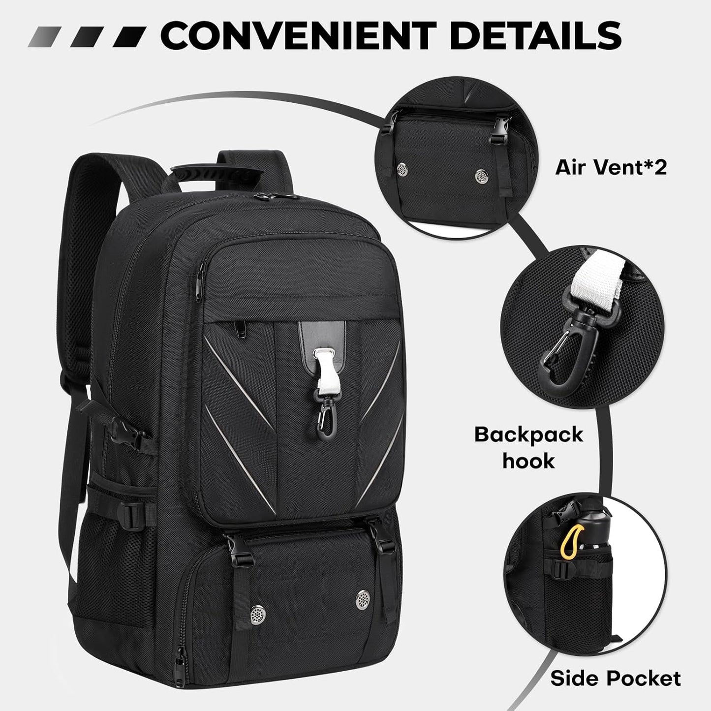 17.3 Inch Travel Laptop Backpack with Shoe Compartment,50L Carry on Flight Approved Backpacks Multiple Compartments,Water Resistant Anti Theft Bag with USB Charging Port,for Men Women