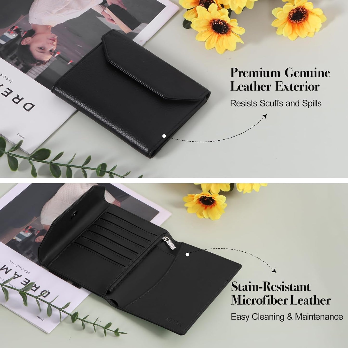 Leather Passport Holder for Travel,Passport Book Holder，Rfid Blocking Travel Wallet Protect Your Card Security, Travel Document Organizer for Men Women,Airport Essentials Gift (Black)