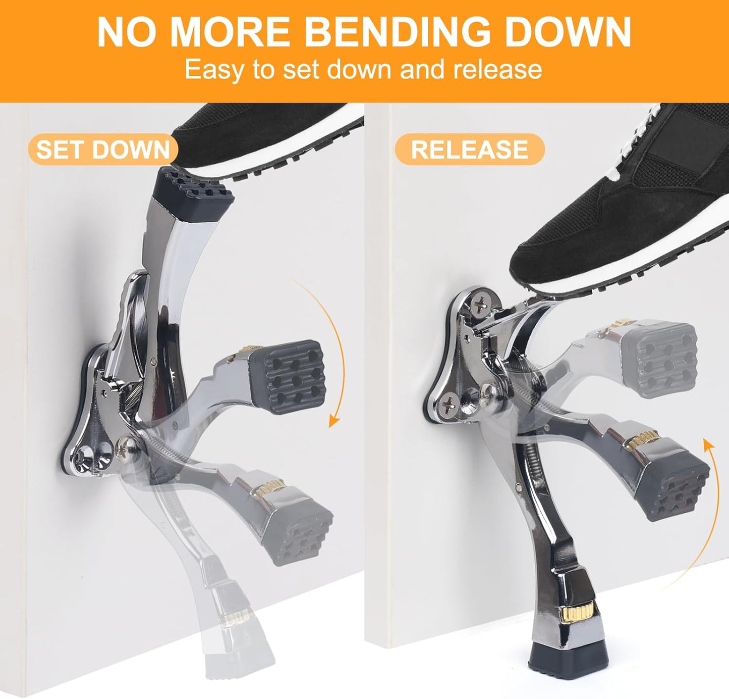 4 Packs Heavy Duty Kickdown Door Stopper, One Touch Adjustable Kickdown Door Stop for Heavy Doors, 4 inch Metal Door Kickstand with Rubber Tip & Wall Protectors for Wide Doors- Sliver