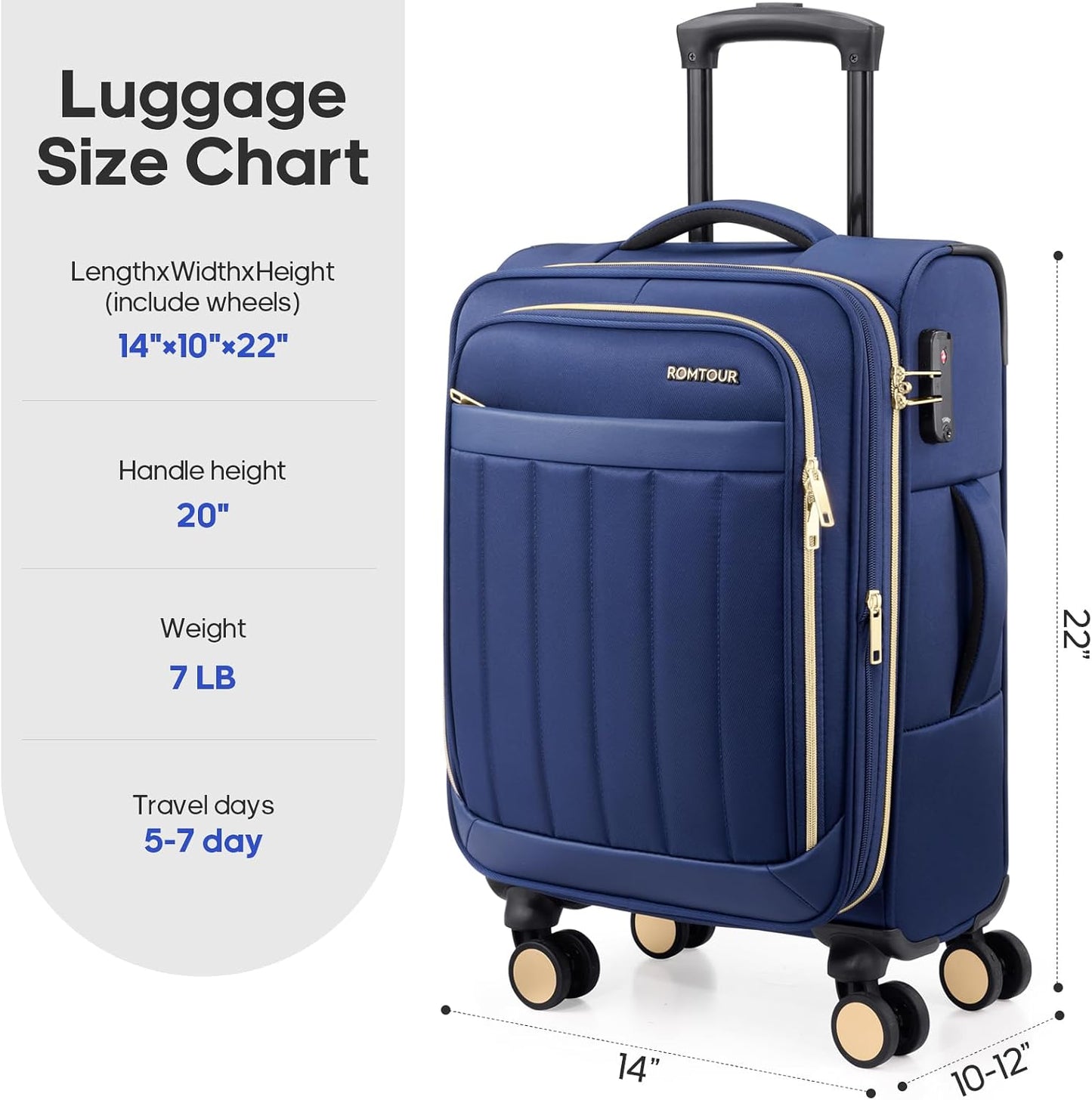 Softside Carry On Luggage 20 Inch Expandable Carry On Luggage 22x14x9 Airline Approved with Spinner Wheels & TSA Lock, Waterproof Large Capacity Suitcase Travel Bag for Men and Women