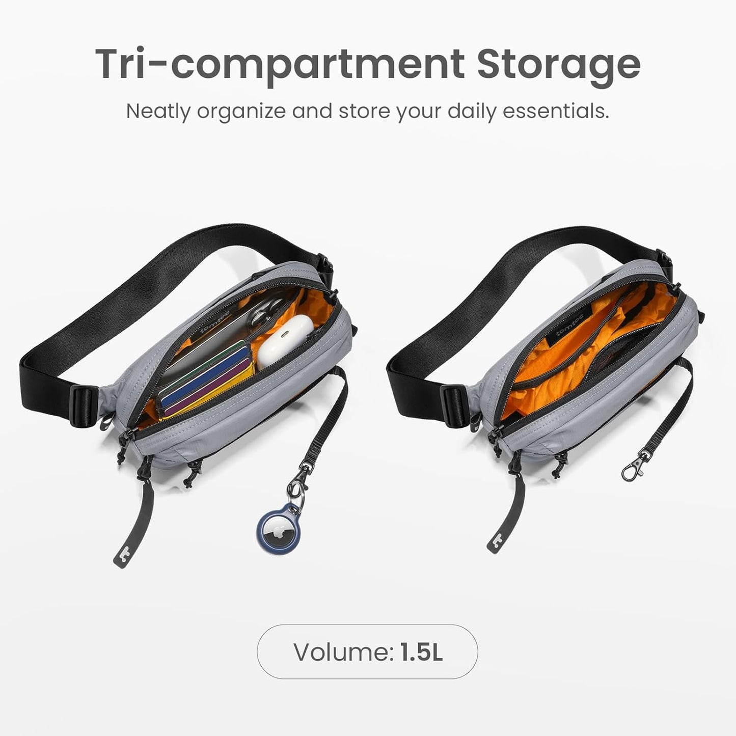 tomtoc 1.5L Sling Bag with RFID Blocking, Crossbody Bag Minimalist Chest Shoulder Pack for Men and Women, Water-resistant Lightweight Casual Waist Fanny Pack for Travel, Daily Use