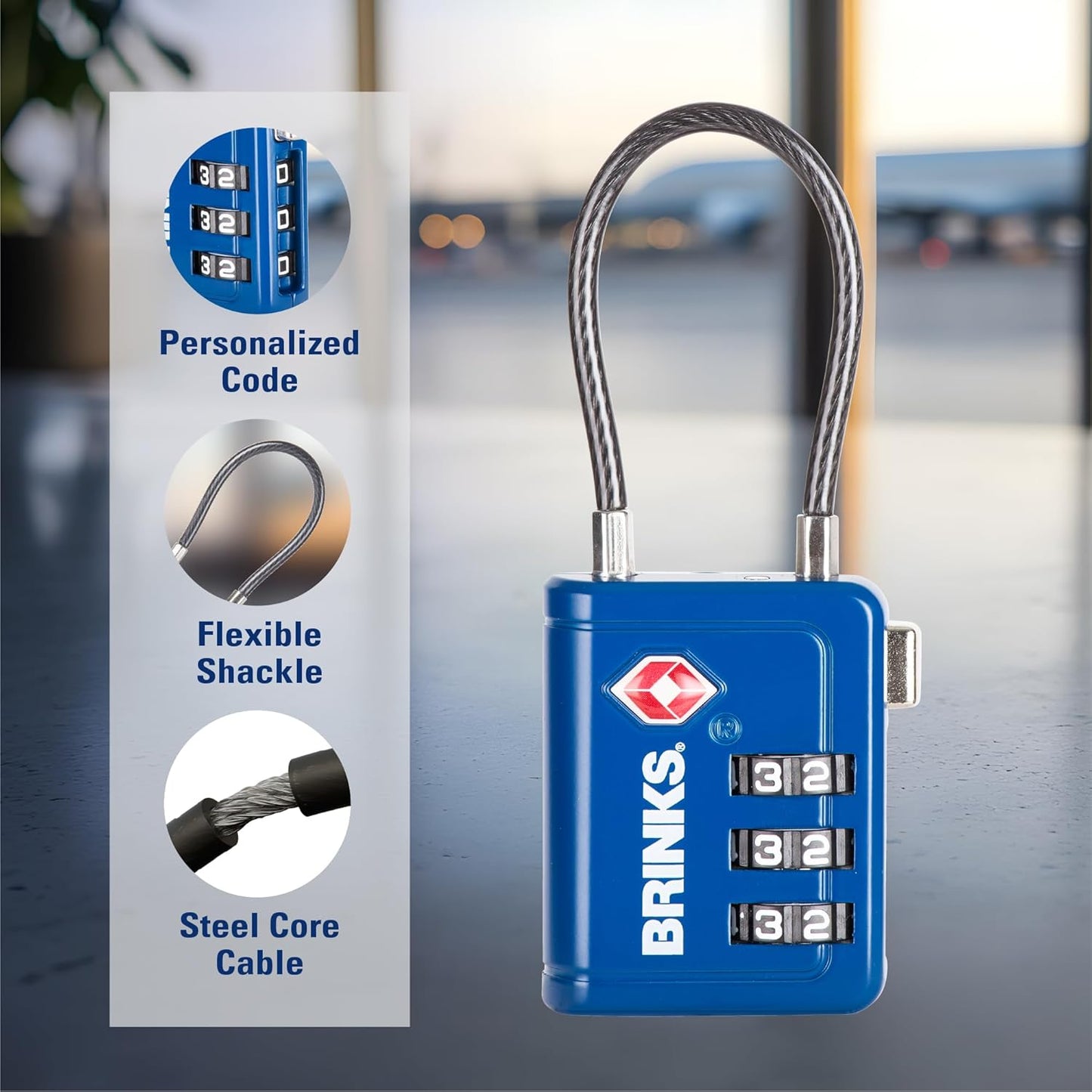 Brinks TSA Accepted Indicator Luggage Lock, Blue - Ressetable Combination, New More Secure TSA008 Key, 4 Pack