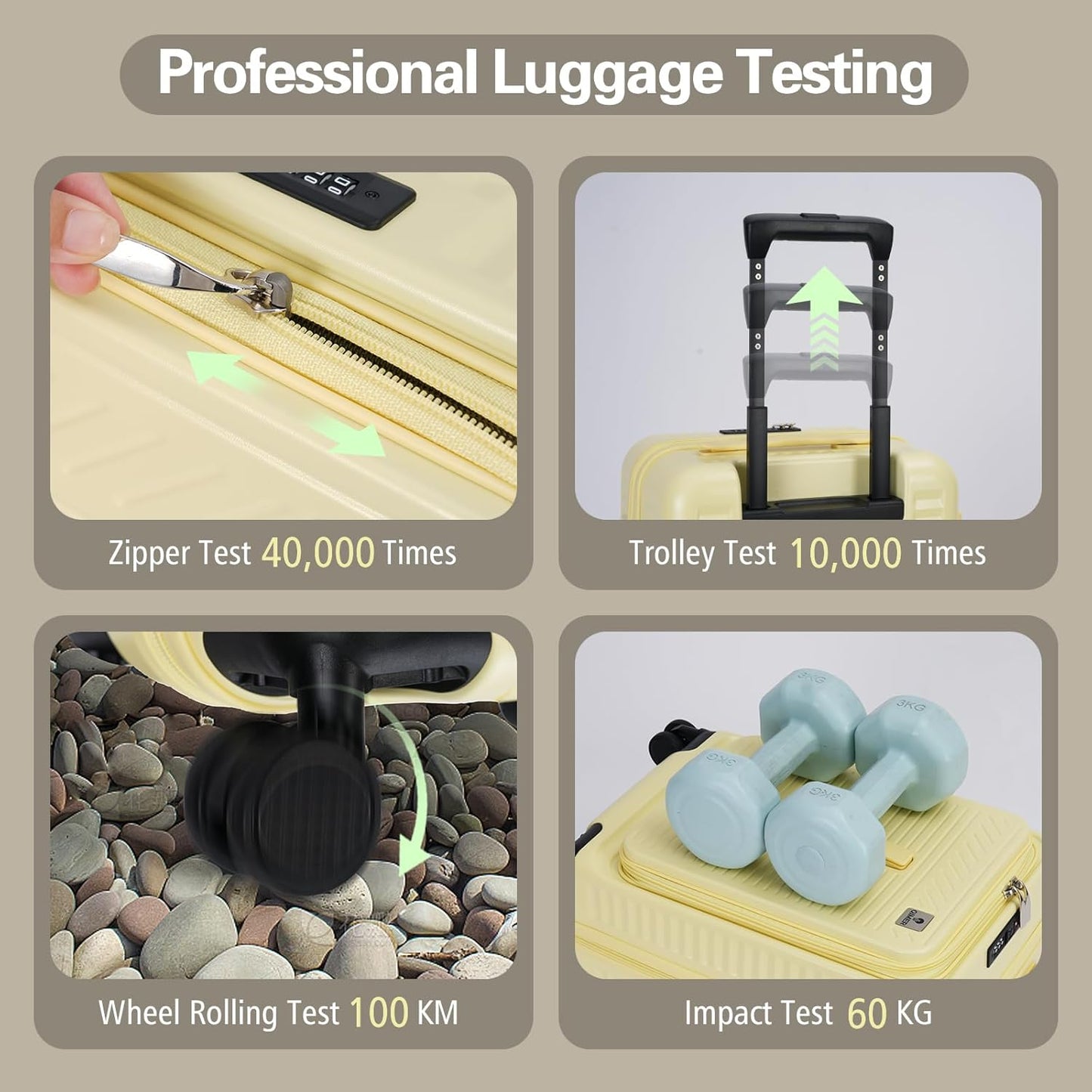 20 Inch Luggage with Spinner Wheels,Expandable Front Opening Suitcase 100% PC Hard Shell TSA Lock, Smooth Rolling Wheels, Lightweight Travel for Men and Women, Y03 Yellow Slightly Larger