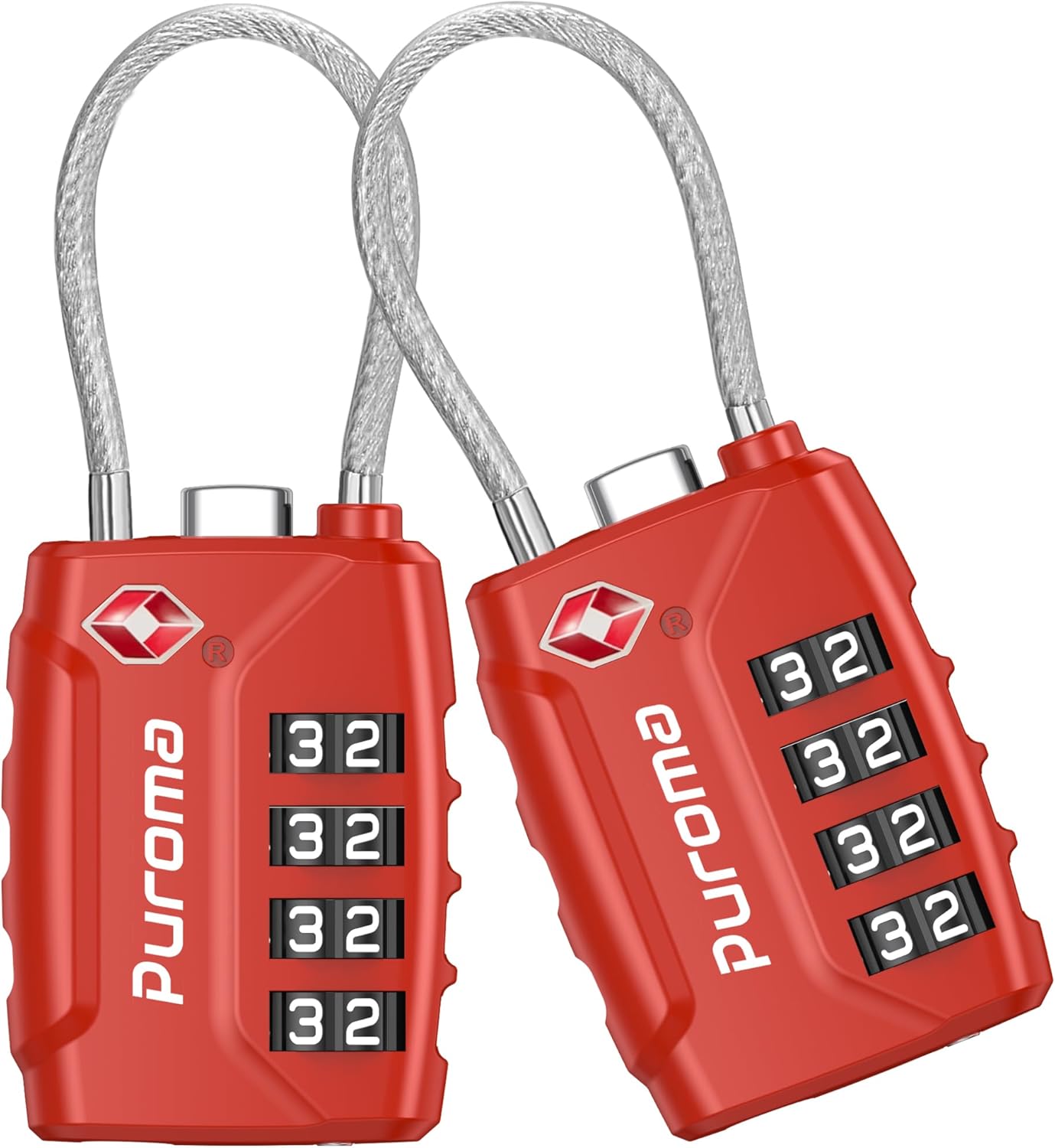 Puroma 2 Pack TSA Approved Luggage Lock, 4 Digit Combination Travel Locks Resettable Code Lock with Zinc Alloy Body for Suitcase, Toolbox, Backpack, Bag, Gym Locker (Red)