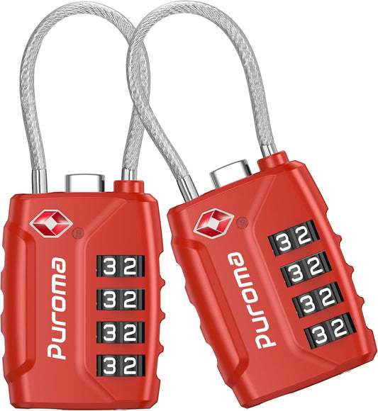 Puroma 2 Pack TSA Approved Luggage Lock, 4 Digit Combination Travel Locks Resettable Code Lock with Zinc Alloy Body for Suitcase, Toolbox, Backpack, Bag, Gym Locker (Red)