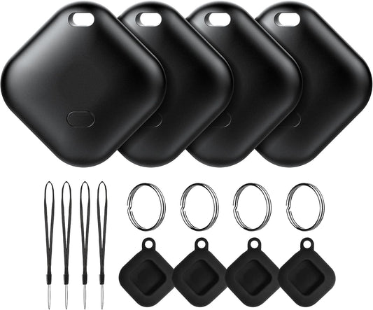 Air Tracker Tag for Android, Tags-4 Pack Luggage Tracker with 4 Case, Works via Google Find Hub App, Bluetooth Tracker Item Finder for Key, Backpack, Travel and Commute, 4 Pack, Black (NOT for iOS)