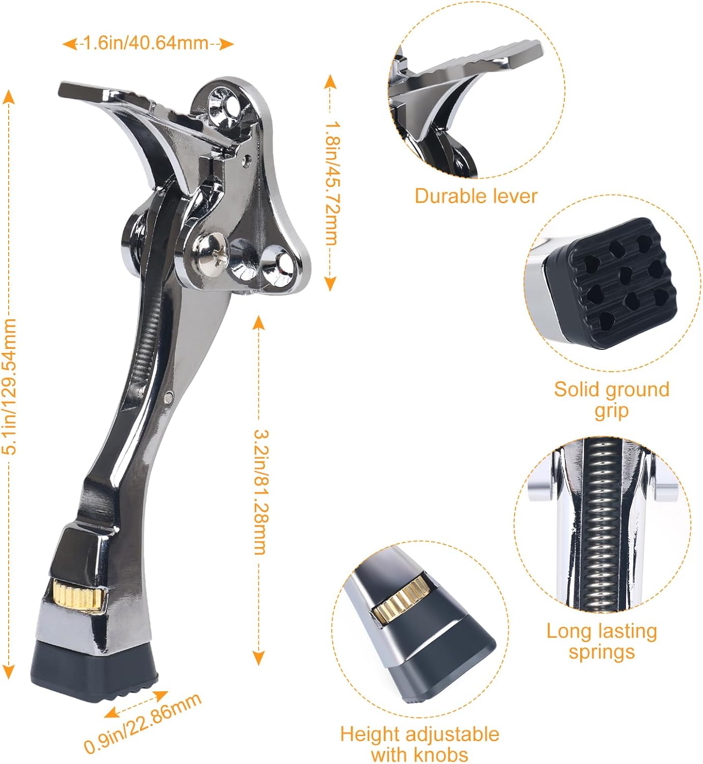 4 Packs Heavy Duty Kickdown Door Stopper, One Touch Adjustable Kickdown Door Stop for Heavy Doors, 4 inch Metal Door Kickstand with Rubber Tip & Wall Protectors for Wide Doors- Sliver