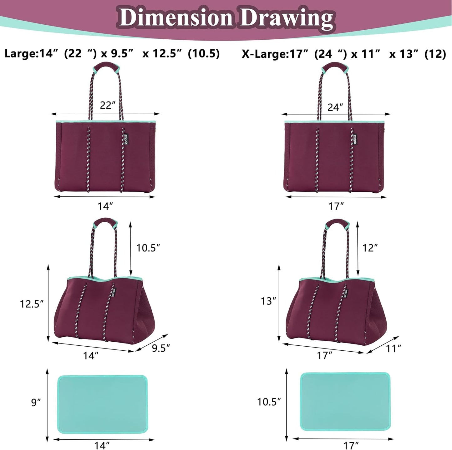 QOGiR Neoprene Multipurpose Beach Bag Tote with Inner Zipper Pocket … … … …