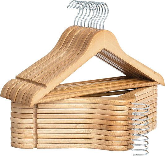 StorageWorks Wooden Hangers 20 Pack, Wood Coat Hanger for Coats, Shirts, Jackets, Pants, Suits, Natural Wood Color