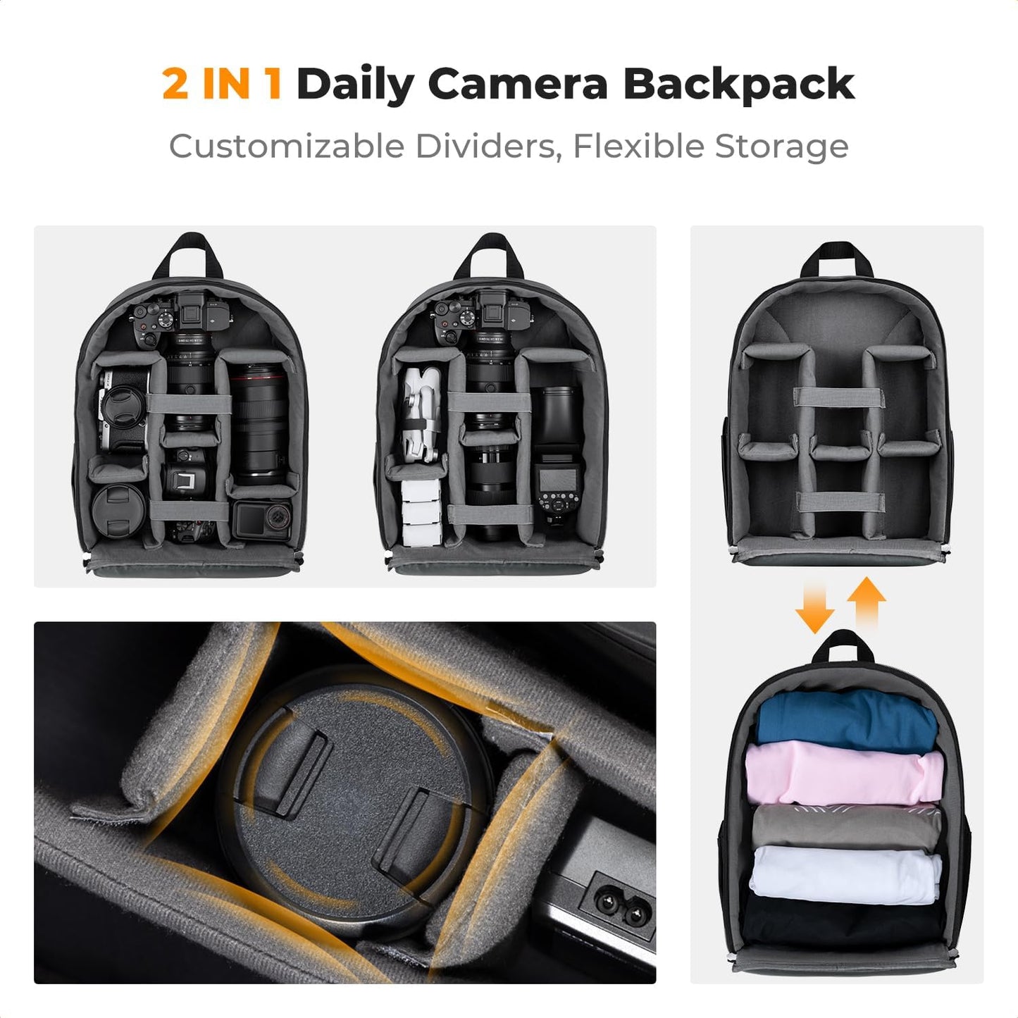 K&F CONCEPT Camera Backpack Bag, Professional DSLR/SLR/Mirrorless Camera Bag with Tripod Holder & Rain Cover, Waterproof Photography Camera Case Compatible with Canon/Sony/Nikon/FUJIFILM
