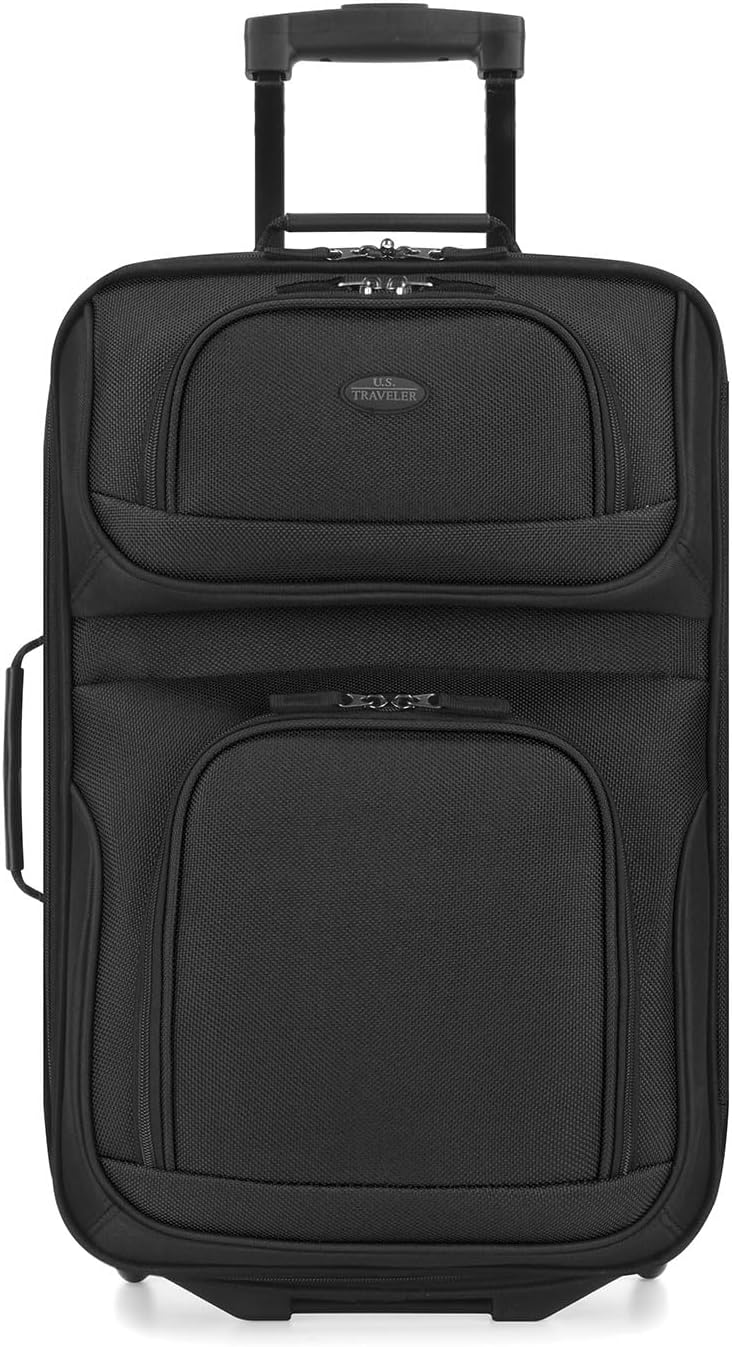 U.S. Traveler Lightweight Rolling 20" Carry On Luggage Softside Suitcase, Black, 2 Wheel Single