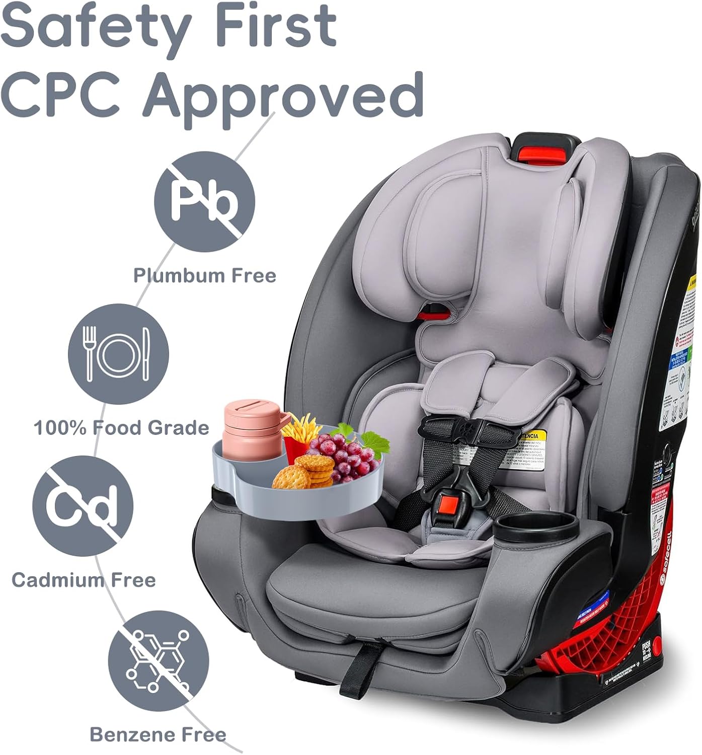 Kids Car Seat Tray, Travel Tray with Cup Holder for Toddler Baby, Kids Car Seat Food Snack Organizer for Road Trip, Stroller Snack Organizer Travel Must Haves Toddler Must Haves (Light Grey, 1 PCS)