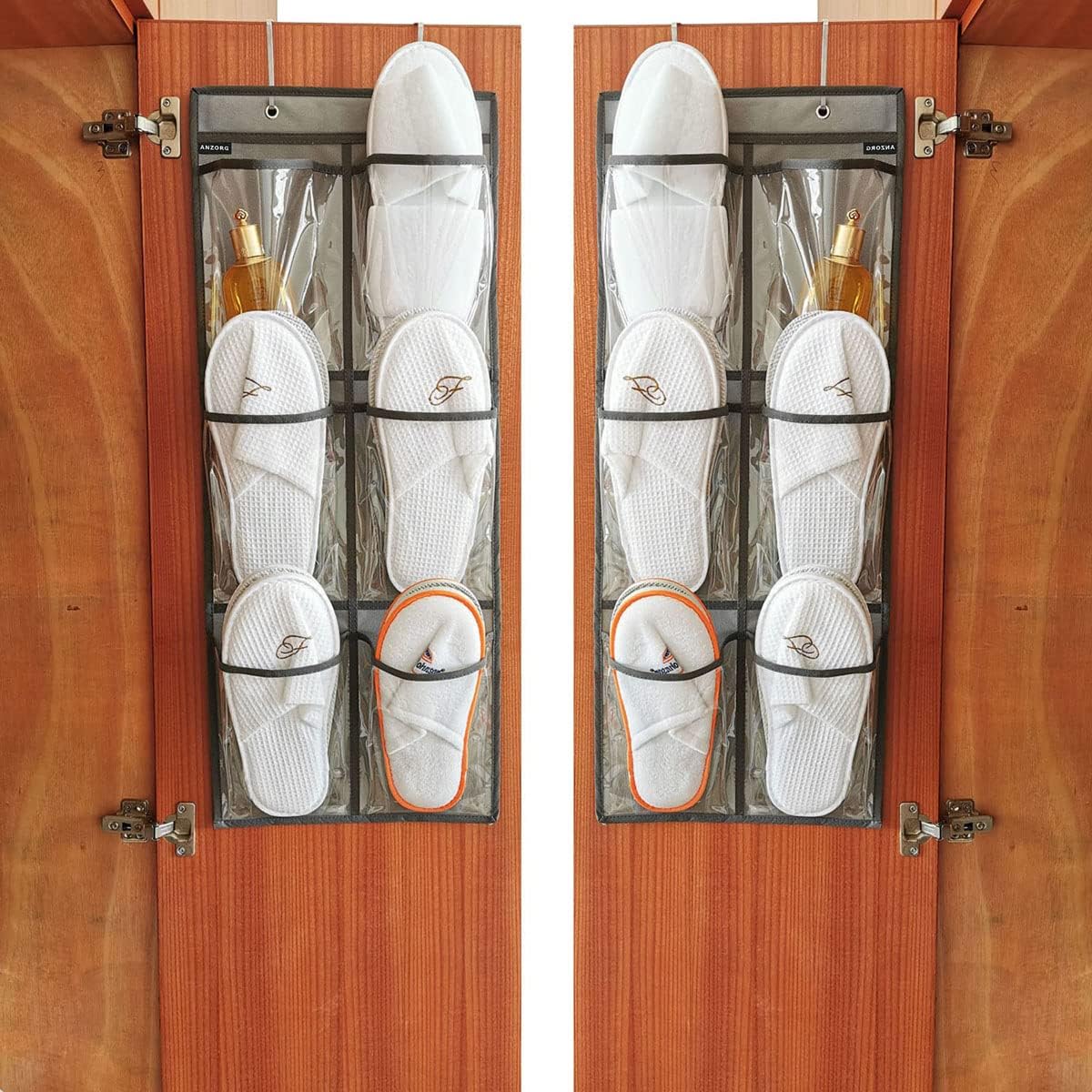 2 Packs Over The Door Hanging Closet Shoes Holder Organizer Shoe Storage Shoe Rack with 6 Pockets (Clear PVC Pockets)