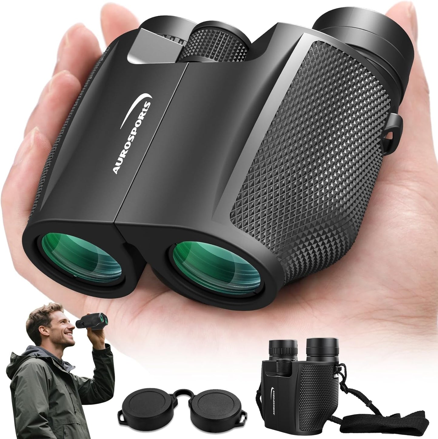 12x32 Compact Binoculars for Adults Kids - Aurosports Small Binoculars for Birdwatching - High Power Easy Focus Lightweight Binocular for Traveling Hunting Cruise Ship Hiking