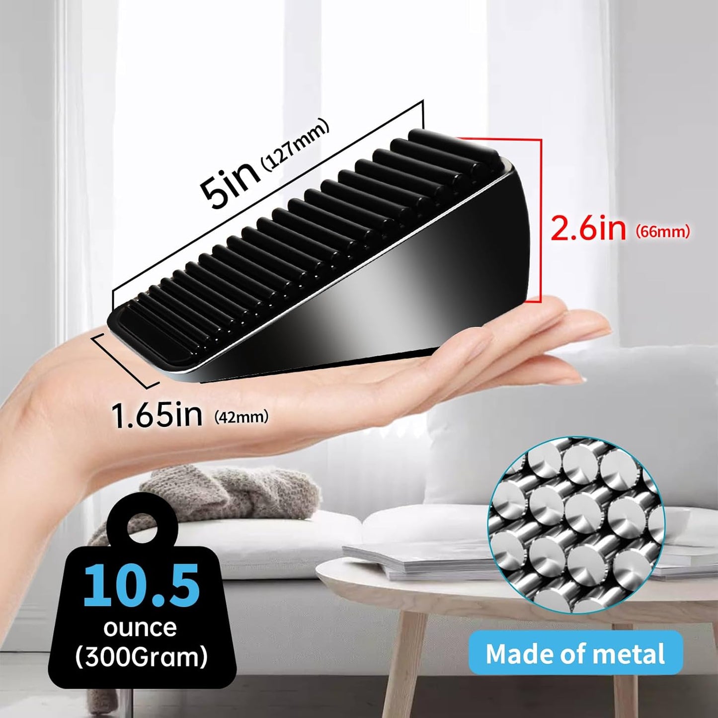 2Pc Strongest Large Door Stop - Heavy Duty Tall Wedge Stoppers for Bottom, up to 2.6In Doorstop, Zinc Alloy and Silicone Made, Suits Any Heavy Door and Smooth Floor