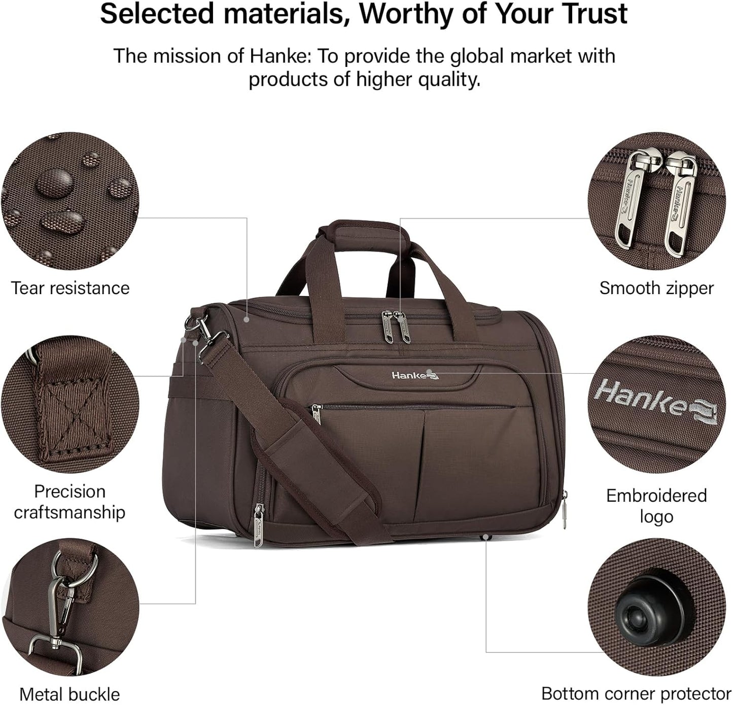 Hanke Underseat Carry On luggage Bags for Travel, Foldable Travel Bags for Women, Soft Lightweight Personal Item Travel Bag Small Carry On Bags for Airplanes, Travel Tote Bags for Women Men.（Coffee）