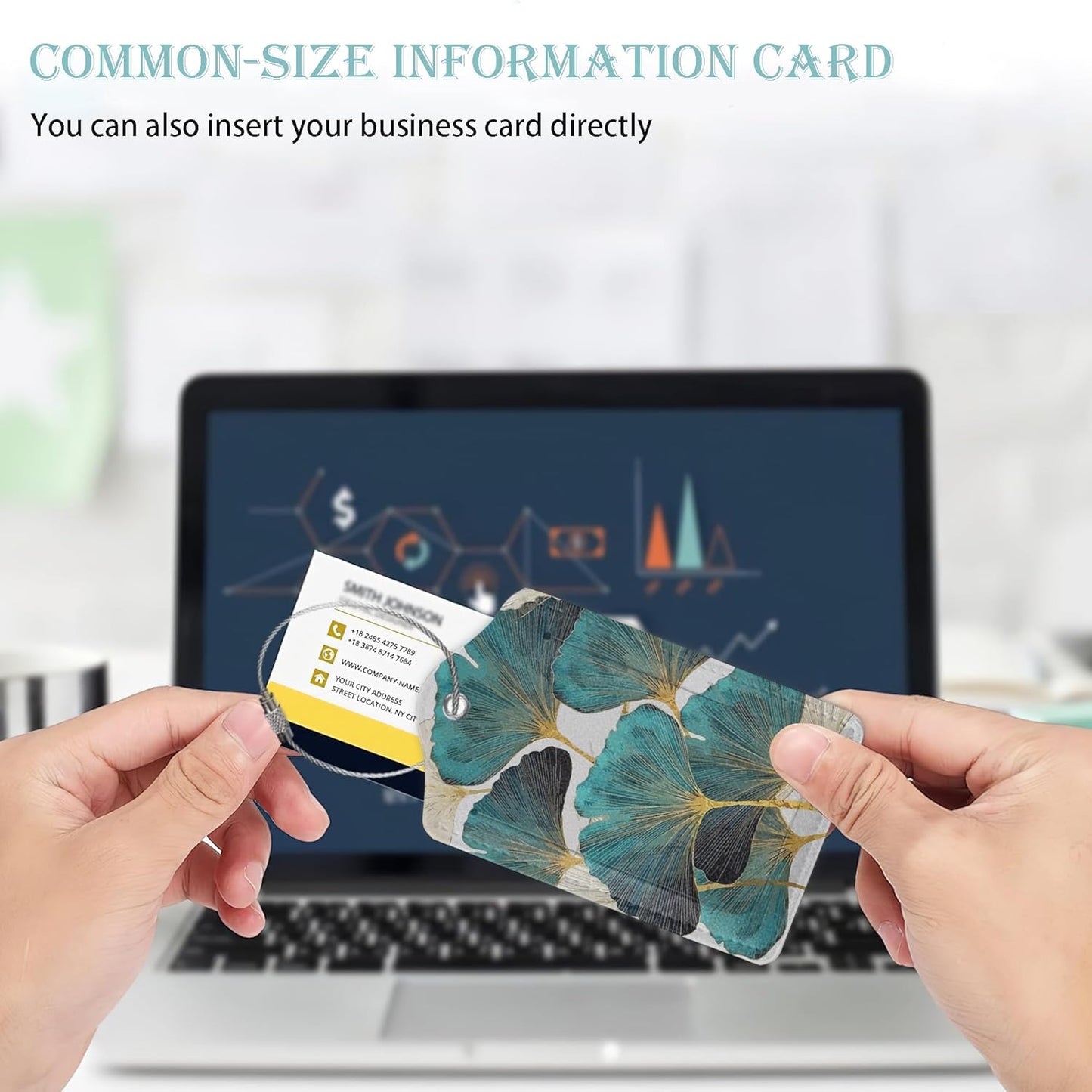 2 Pack Luggage Tag for Suitcases Green Ginkgo Leaf PU Leather Bag Travel Suitcase ID Identifier Baggage Tags for Women Men Travel