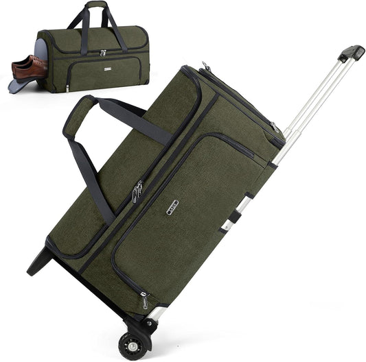 Garment Bags with Wheels, Garment Convertible Weekender Bags, Large Garment Bags for Travel, Duffle Luggage Bag Garment Bag (Army Green, Medium)