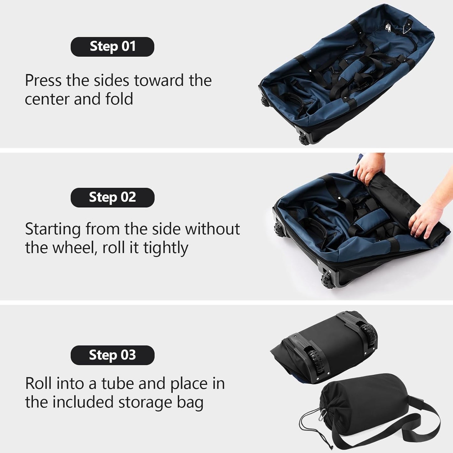 110L/140L Expandable Soft-Sided Foldable Duffle Bag with 2 Rubber Wheels,Packable 32” Rolling Carry-On with Multi-Pockets & Compartments,Navy Blue