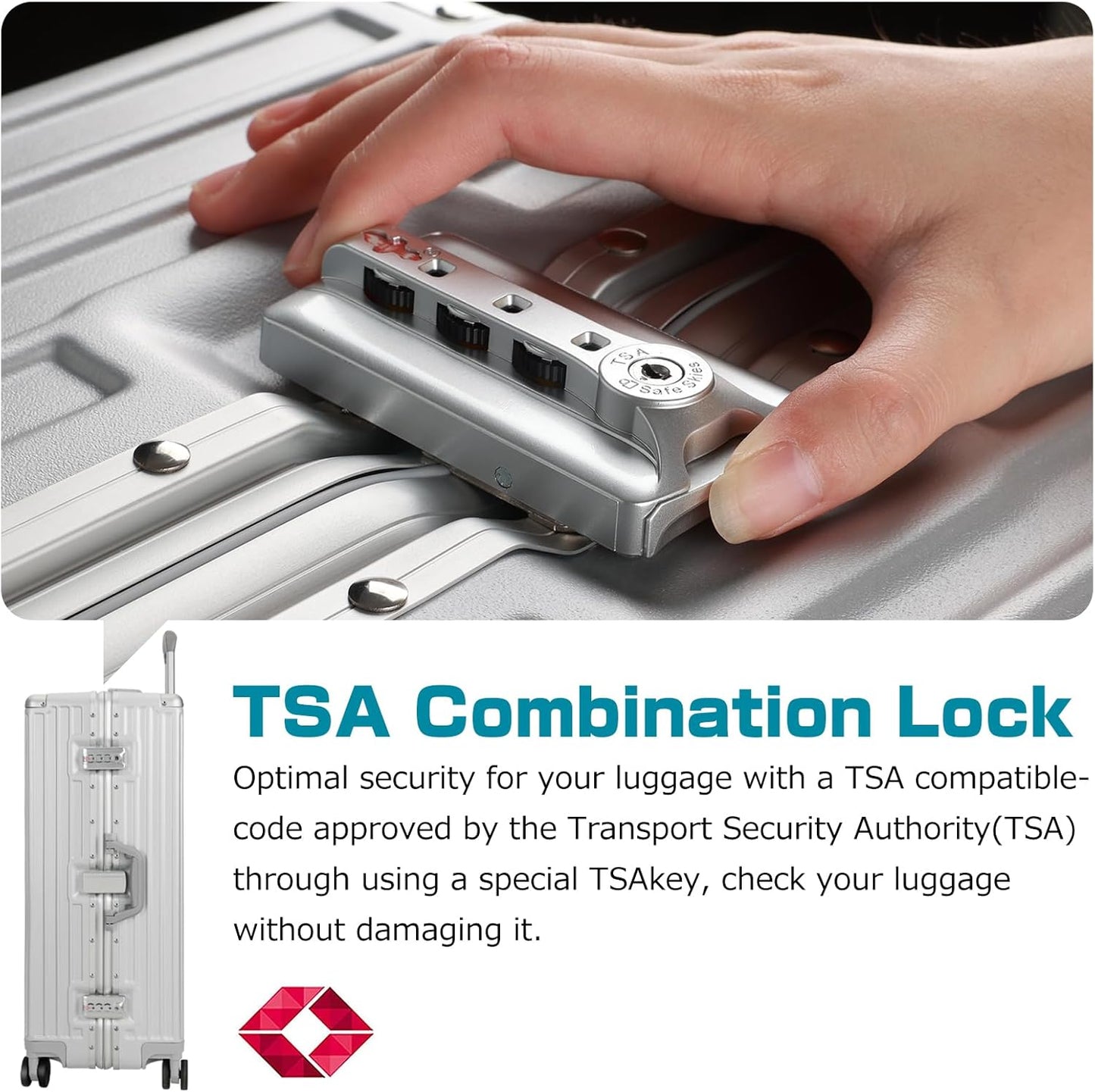 AnyZip Luggage Sets 2 Piece Aluminum Frame Carry On and Checked Suitcase PC ABS Hard Shell TSA Lock No Zipper(Silver, 20/28)