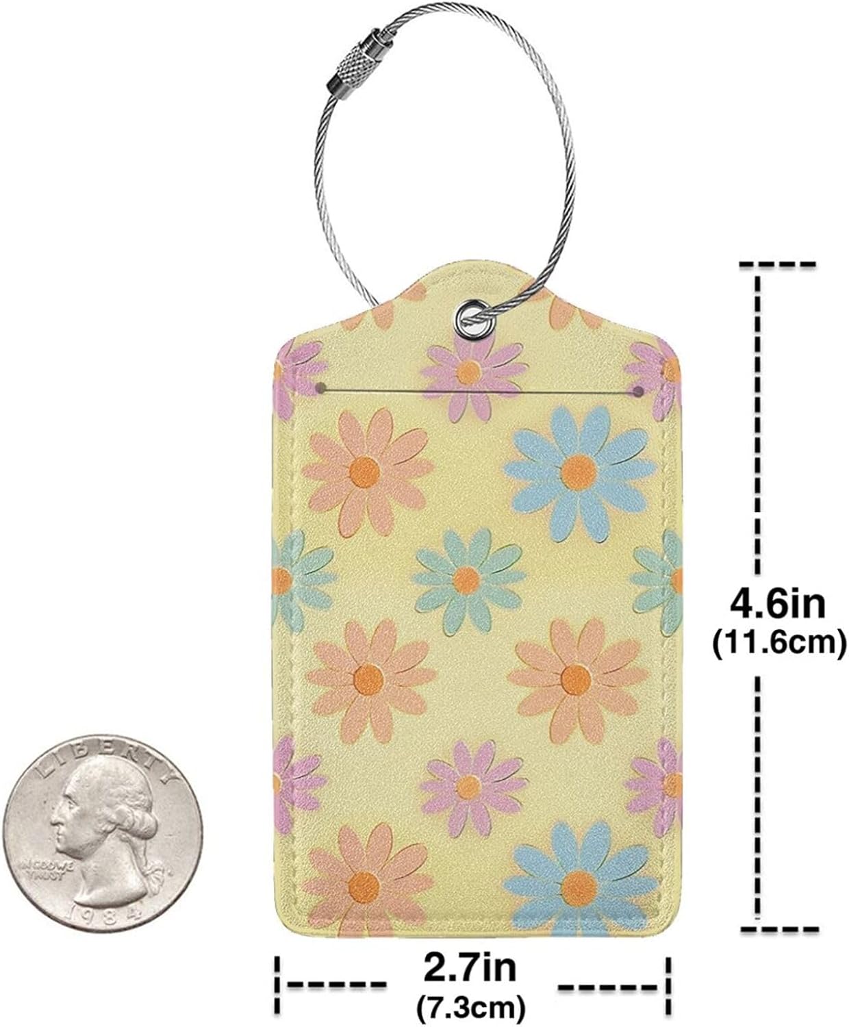 Flowers Leather Luggage Tag with Stainless Steel Ring, Fun Name Id Card Cover Travel Bag Tag Set, Suitable for Travel Bag Luggage Women Men 1 PCS