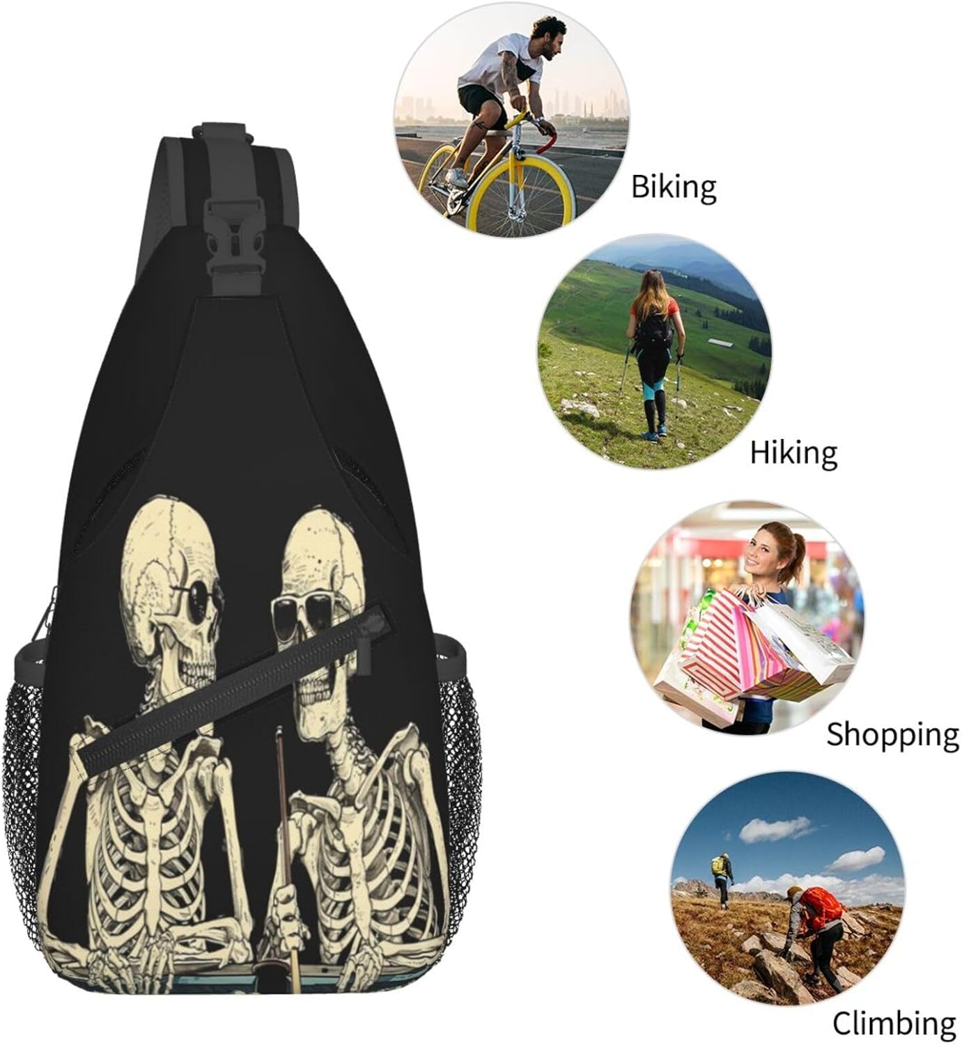 SUPLUCHOM Sling Bag Funny Skeleton Hiking Daypack Crossbody Shoulder Backpack Travel Chest Pack for Men Women