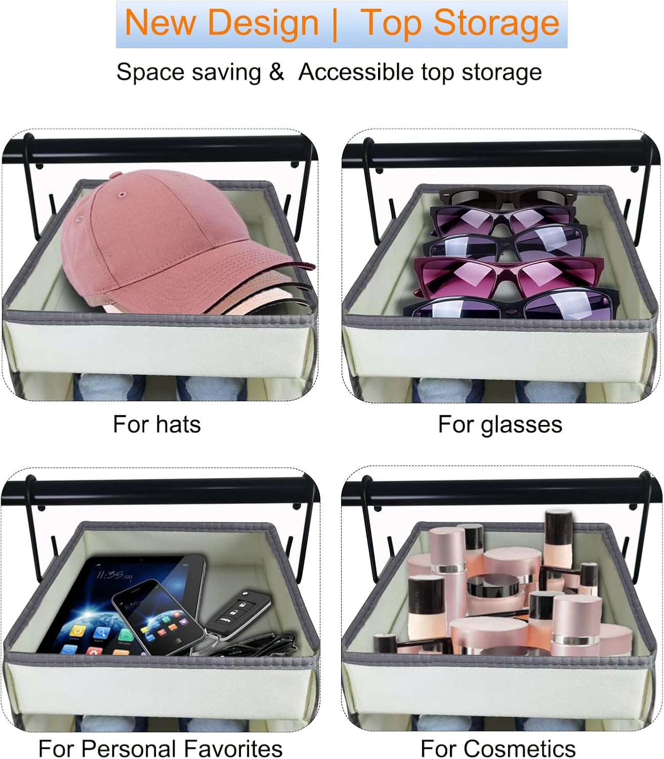 2 Pack Large-Sized Hanging Shoe Organizer 10-Shelf, Sturdy Hanging Closet Organizer with 8 Side Pockets, Wider Hanging Shelves for Storage Shoes Clothes Jeans Shirts Toys, Beige