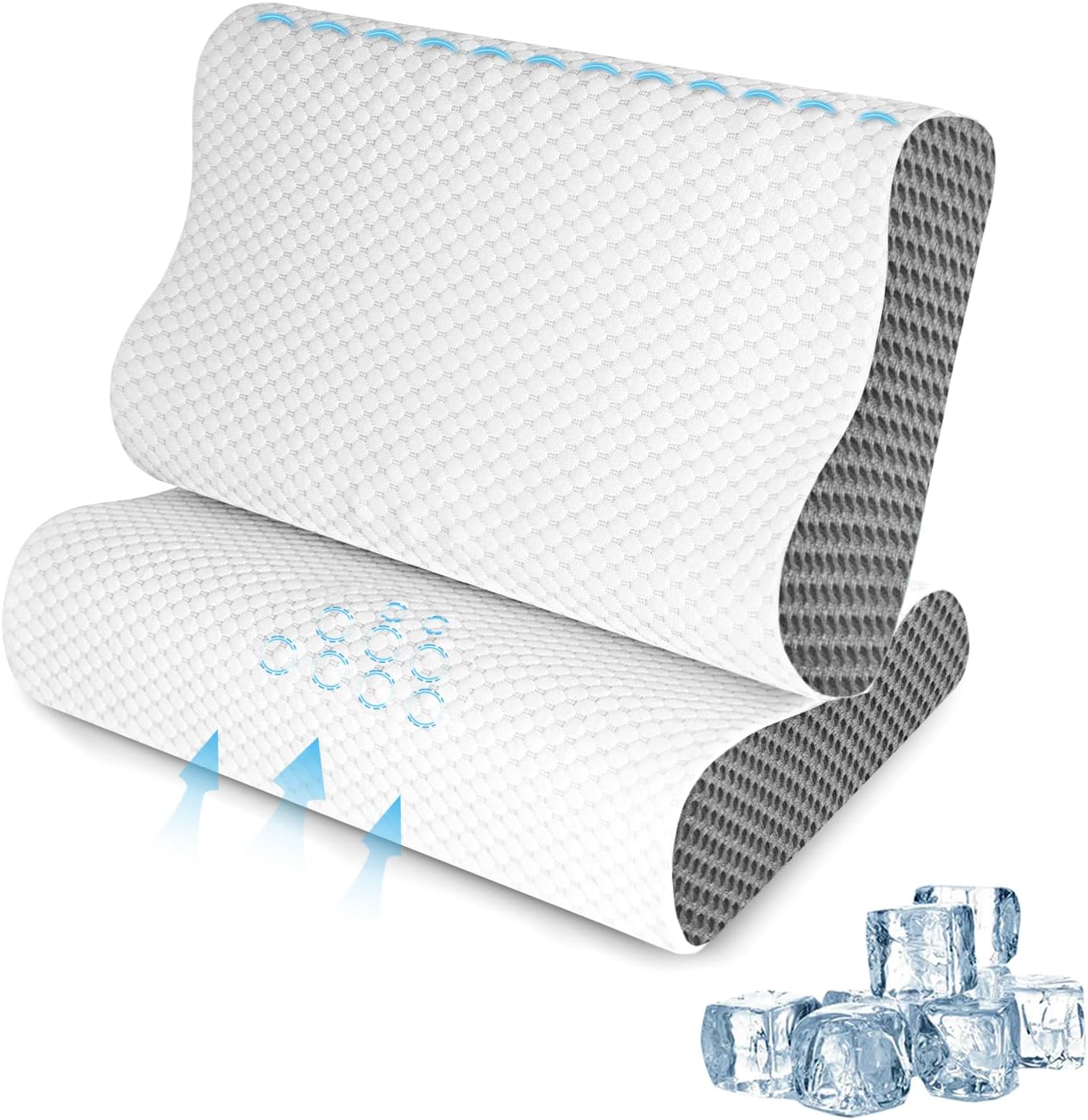 Memory Foam Pillows 2 Pack Neck Pillow - Neck Support Pillow for Pain Relief, Ergonomic Cervical Pillow for Sleeping, Orthopedic Contour Bed Pillow for Side, Back, Stomach Sleepers,Grey