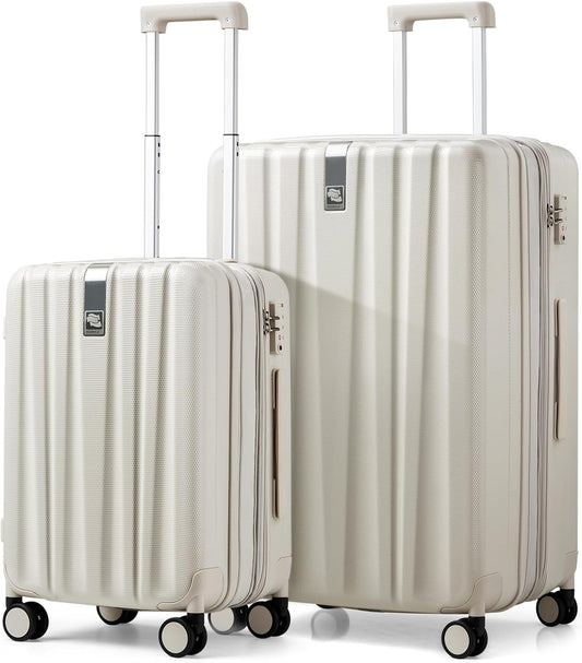 Hanke Expandable Hard Shell Luggage Sets 2 piece Carry On Luggage with Wheels Suitcases Lightweight Checked Travel Luggage Rolling Large Suitcase Travel Luggage Bag Woman Men 20/29 Inch(Ivory White)