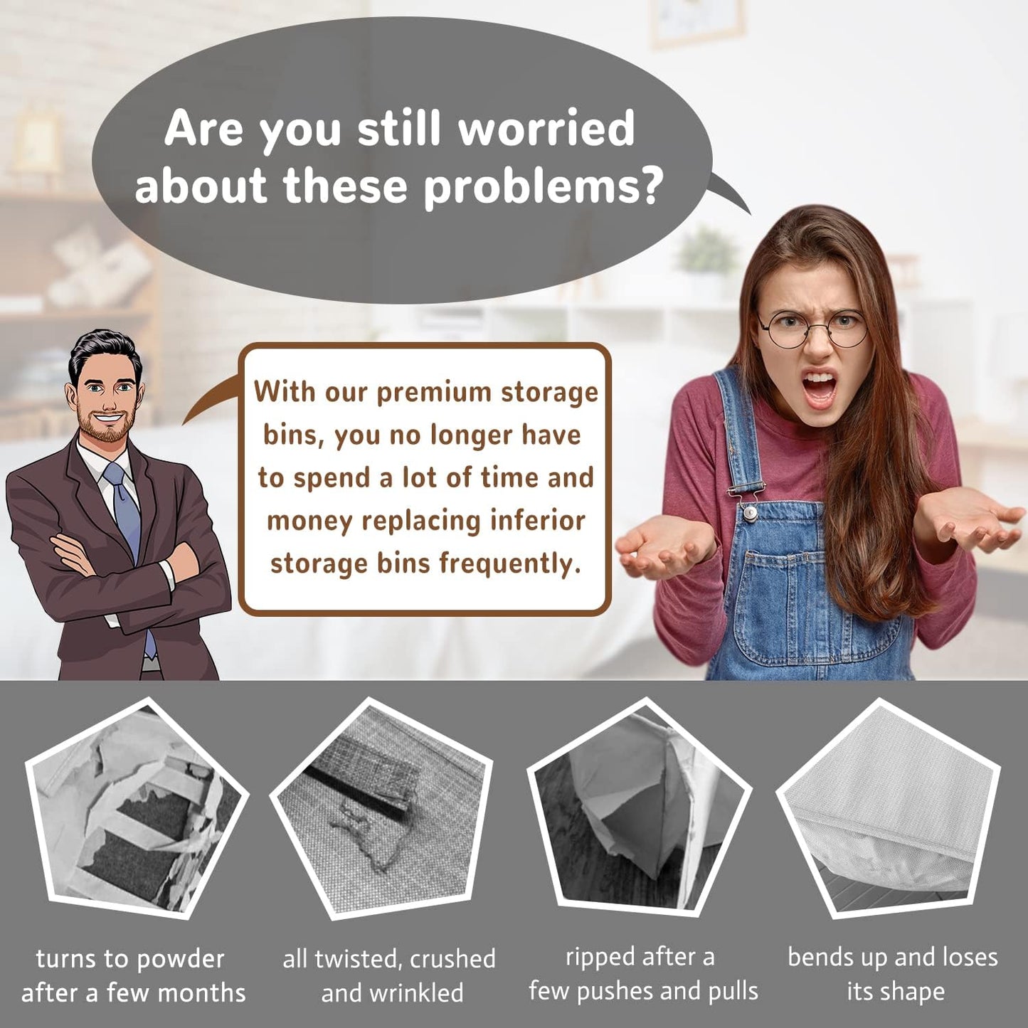 11 Inch Cube Storage Bins for Organization, Fabric Storage Cubes Closet Storage Bins for Cube Organizer, Thick and Heavy Duty Storage Baskets for Shelves, 4pcs, Sliver Grey