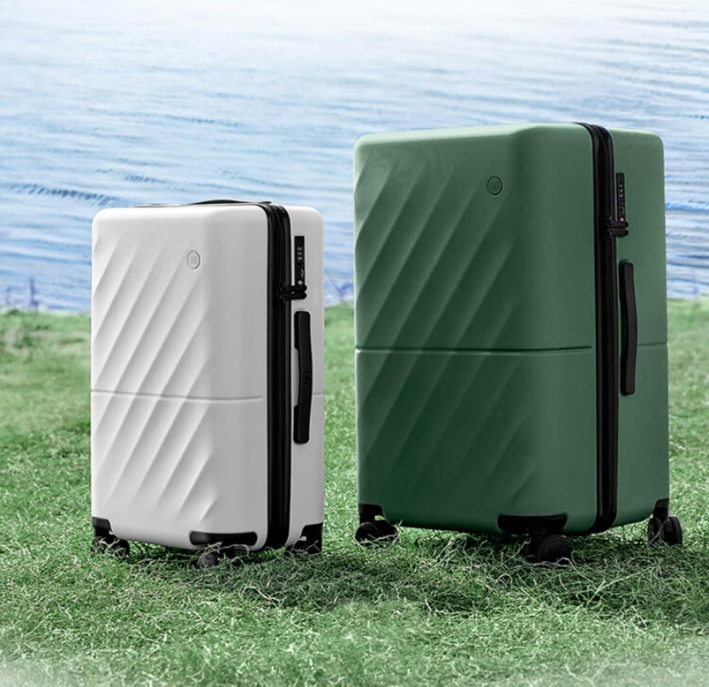 NINETYGO Trunk Luggage 26 Inch, Medium Checked Luggage with Double Spinner Wheels, Anti-Burst Zipper, Hard Case PC Suitcase, Lightweight Travel Luggage, TSA Approved (Seaweed Green, Hudson)