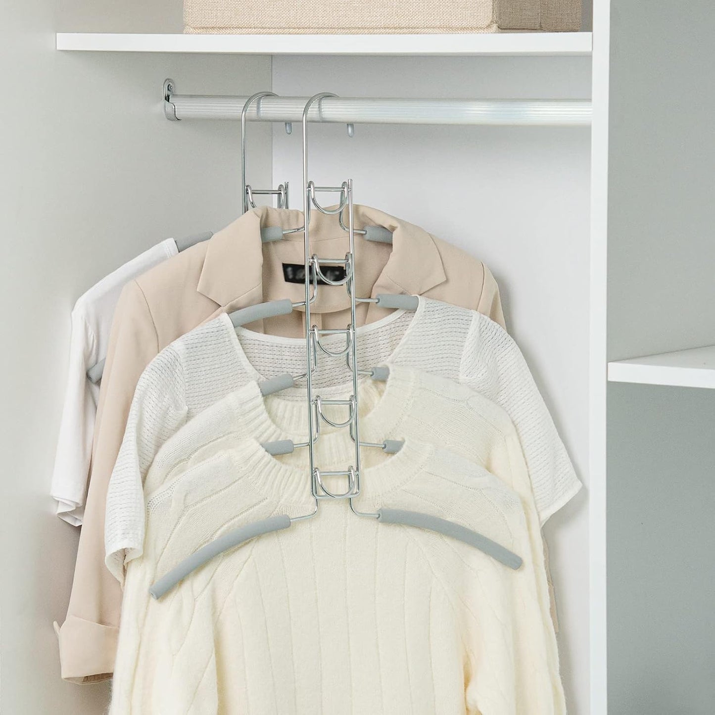 Nature Smile No Shoulder Bump Multiple Sweater Coat Clothes Hangers,Multi Layers Space Saving T Shirt Blouse Rack,(2 Pack Light Grey Color)