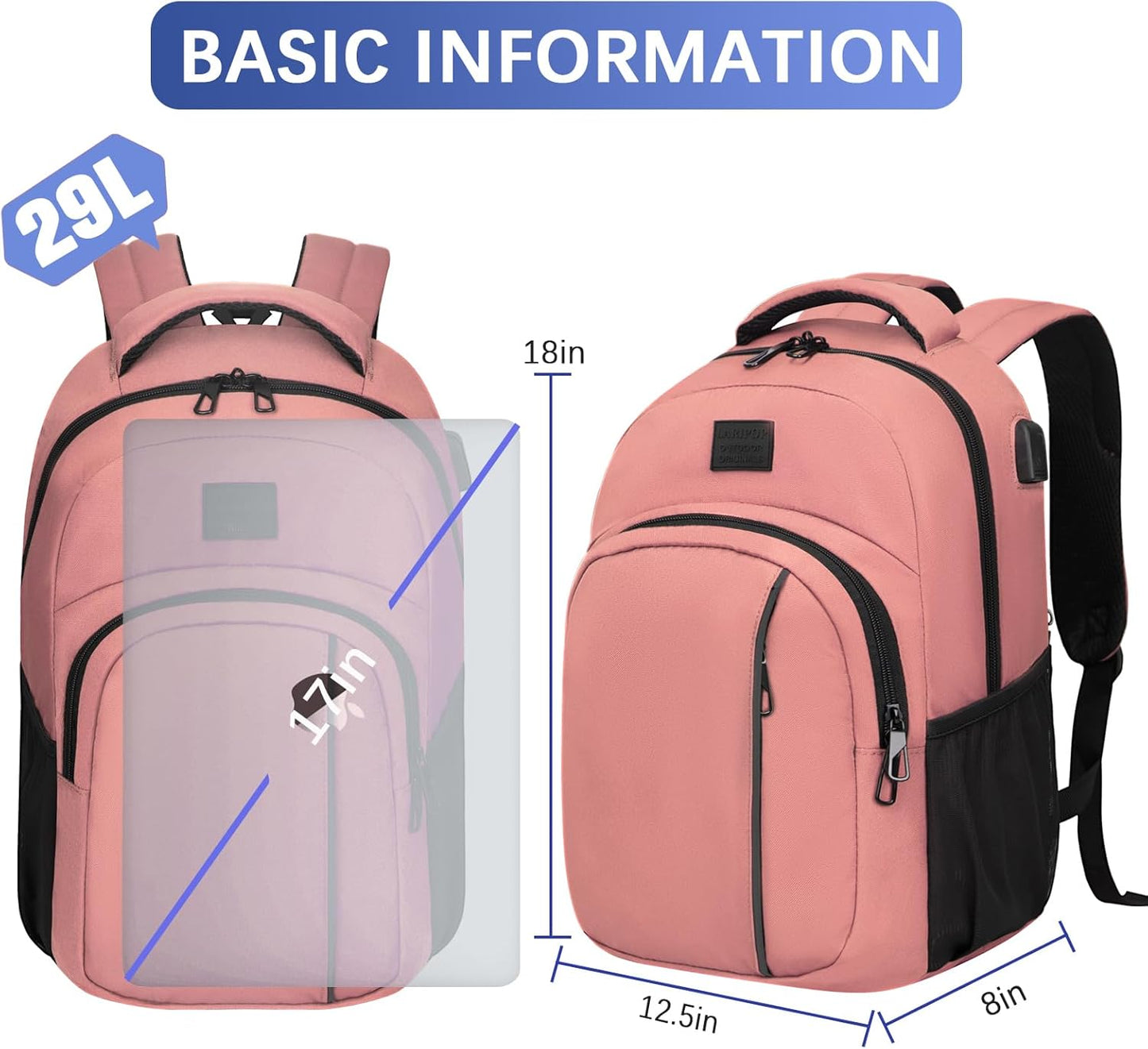 LARIPOP Travel Laptop Backpack,15.6 Inch Business Laptop backpack for Men Women with USB Charging Port,Water-Resistant Laptopack Weekender Daypack for Work College Computer