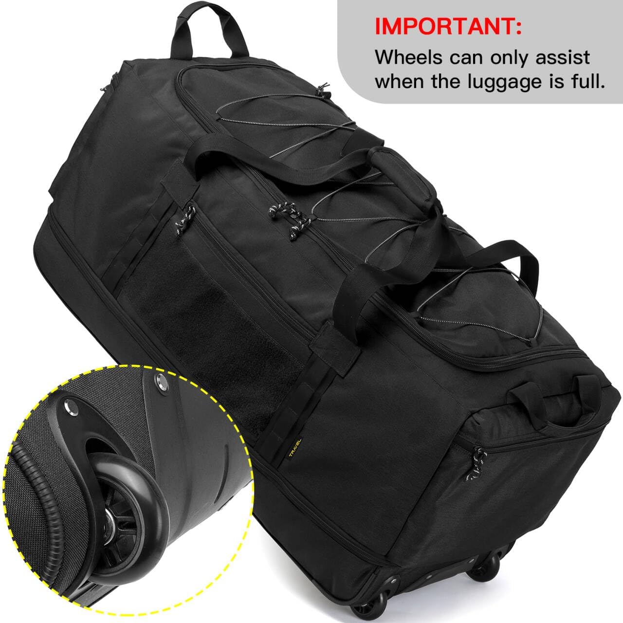 Laripwit Collapsible Duffle Bag with Wheels 130-170L Extra Large Expandable Travel Duffel Bag for Men Women Heavy Duty Military Duffle Bag for Camping Rolling Foldable Carry On Luggage, Black