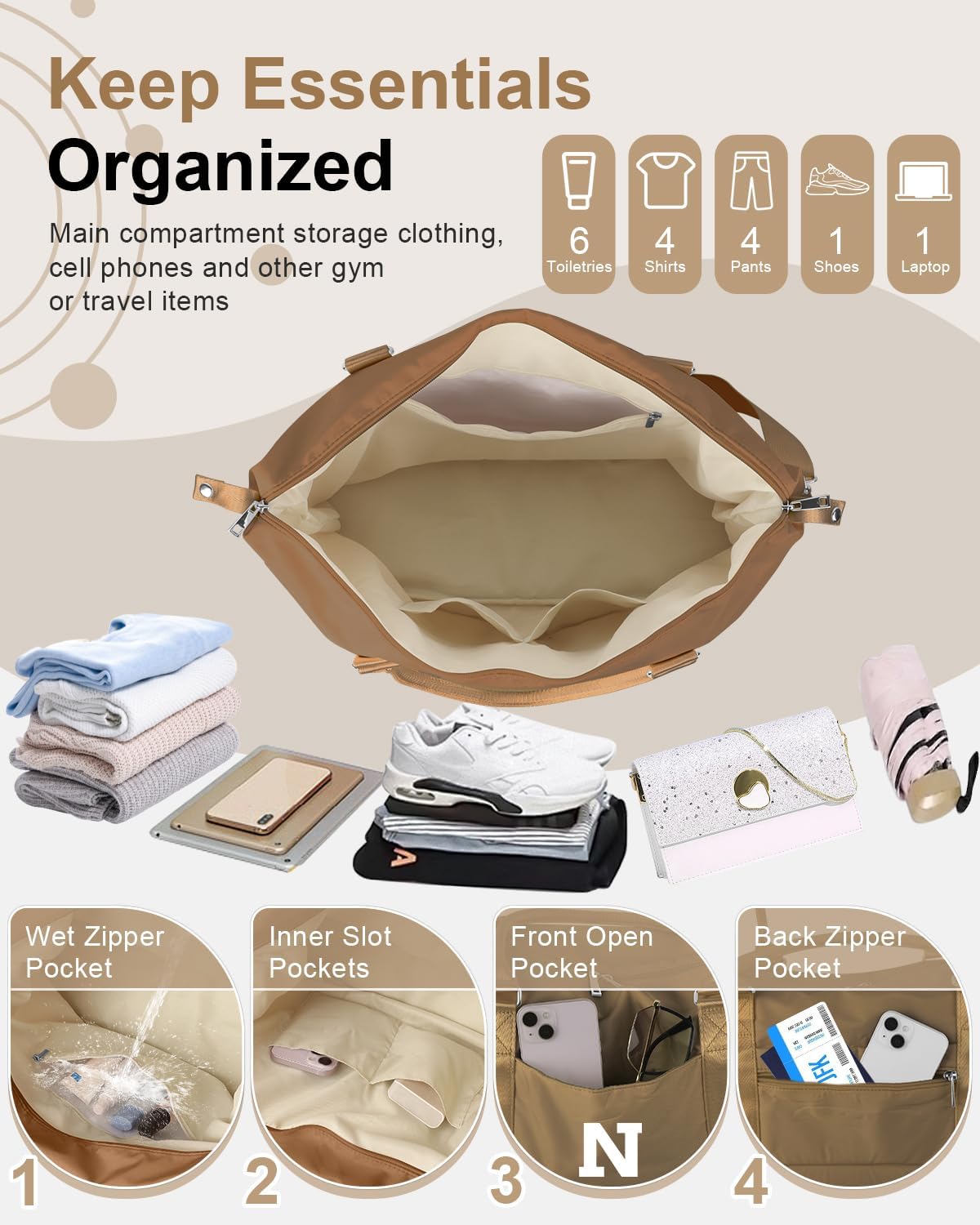 Birthday Graduation Gifts for Daughter,Initial Travel Duffel Bag Sports Gym Bag for Girls Teen Kids Birthday Gifts,Personalized Weekender Bag Carry On Tote Bags Cute Overnight Bag for Women(Brown, N)