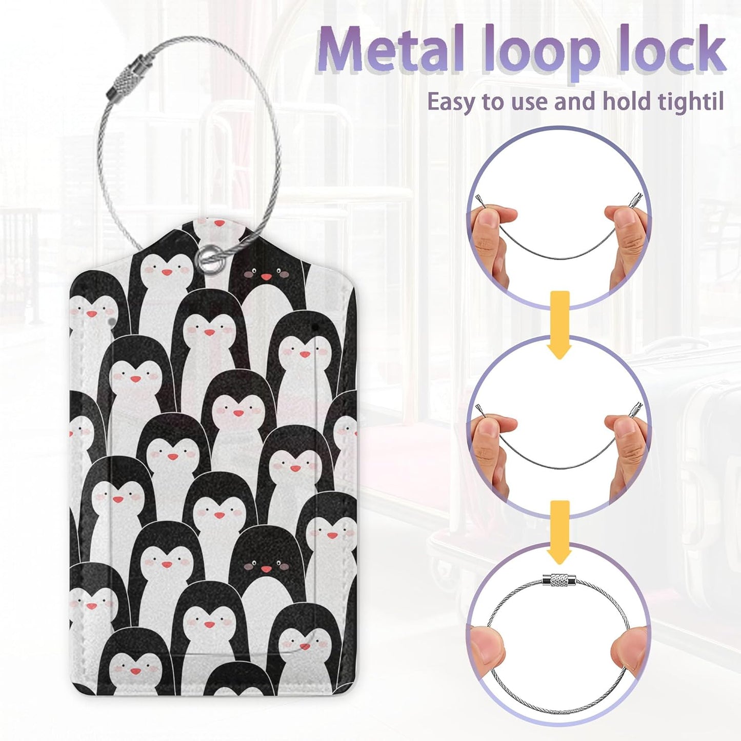 2Pcs Luggage Tag for Suitcase Penguin Animals Cute Luggage Tag with Privacy Flap & Name ID Label & Metal Loop, Travel Suitcase Tags for Women